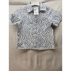 Oshkosh Boys Button Down Collared Shirt Blue White Sharks Size 12 Months 5784